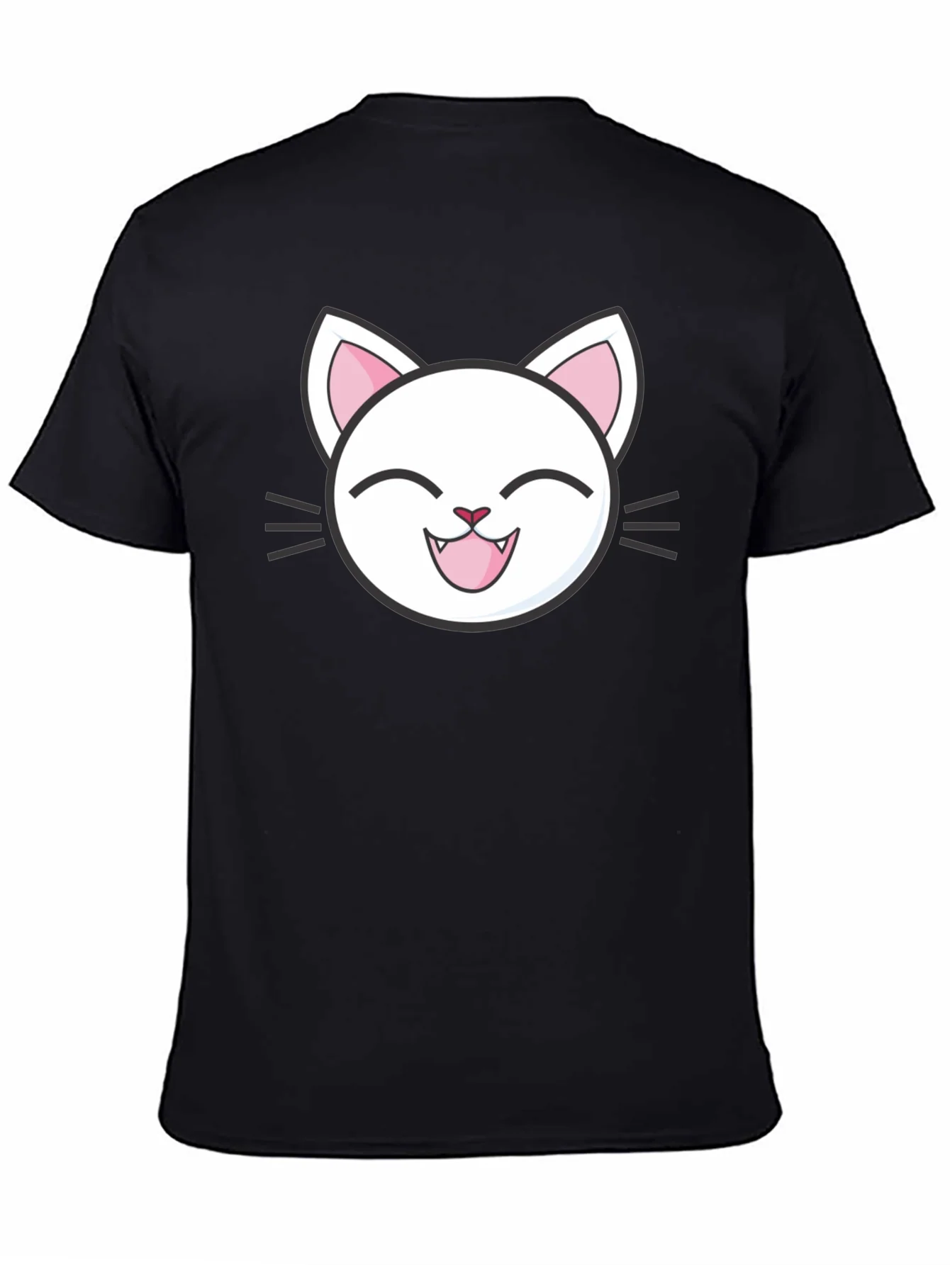Cute Cartoon Cat Graphic T-Shirt - Black