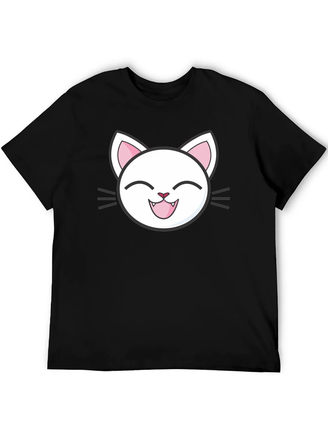 Cute Cartoon Cat Graphic T-Shirt - Black