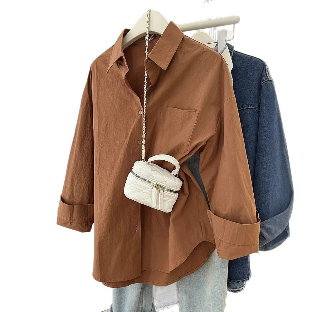Style Loose Plus Size Women's Shirt  Layered Wearing Blouse Jacket Women's Washed Cotton Versatile Top