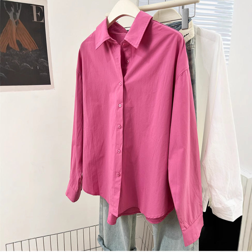 Style Loose Plus Size Women's Shirt  Layered Wearing Blouse Jacket Women's Washed Cotton Versatile Top
