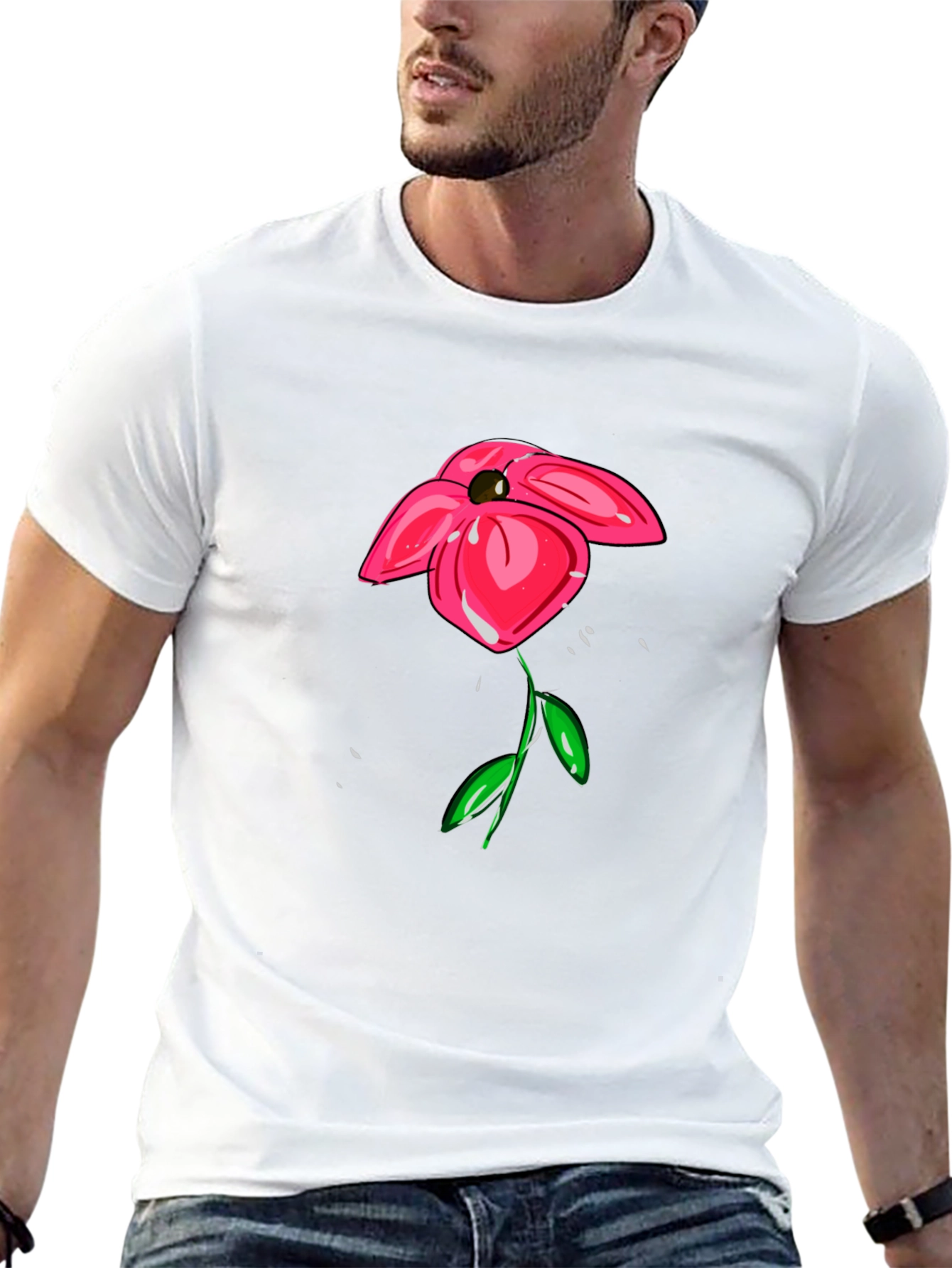 Floral Graphic Print T-Shirt - Casual Black Tee