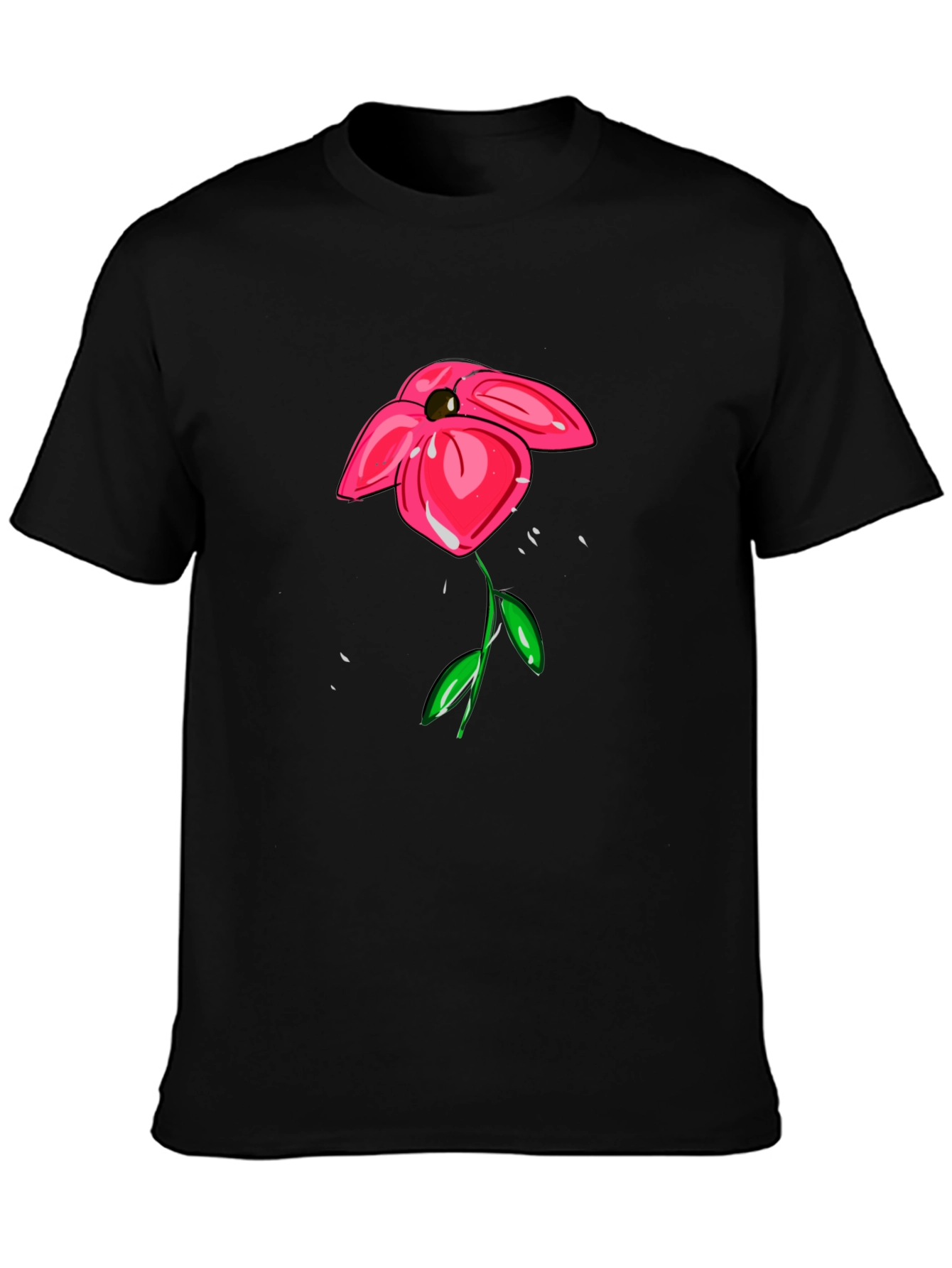 Floral Graphic Print T-Shirt - Casual Black Tee