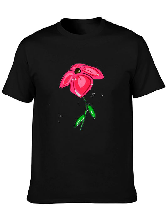 Floral Graphic Print T-Shirt - Casual Black Tee