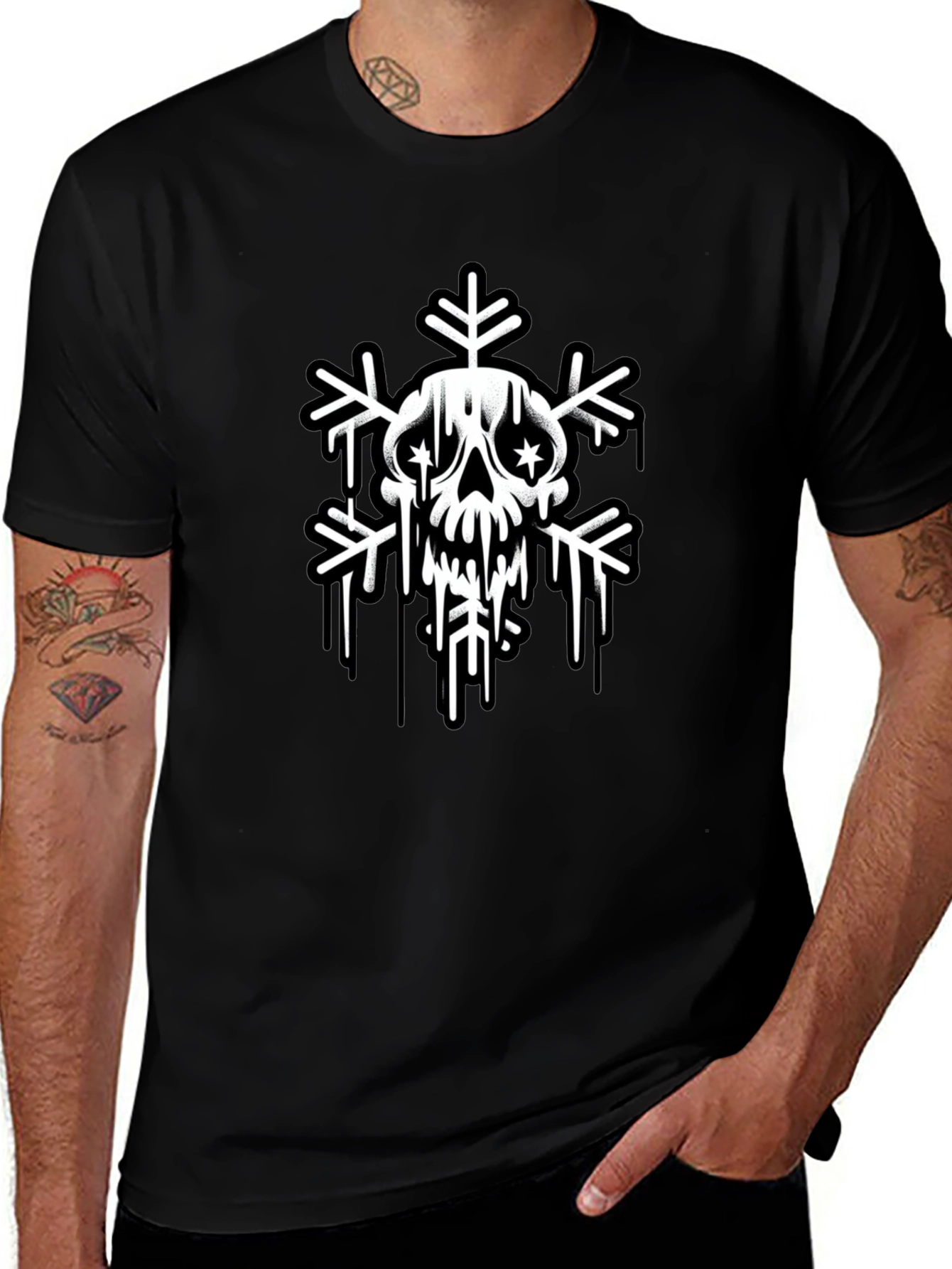 Skull Snowflake Graphic Tee - Black Cotton