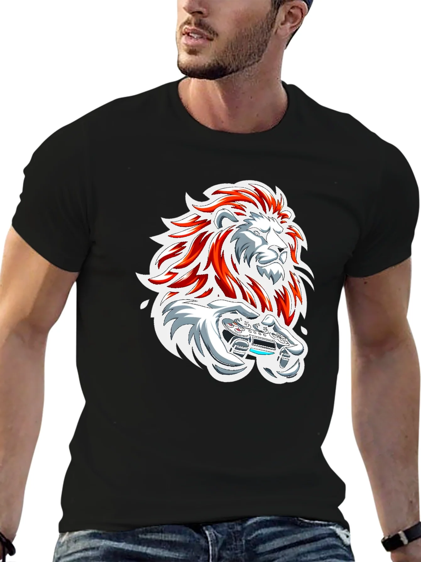 Lion Gamer Graphic Tee - Black