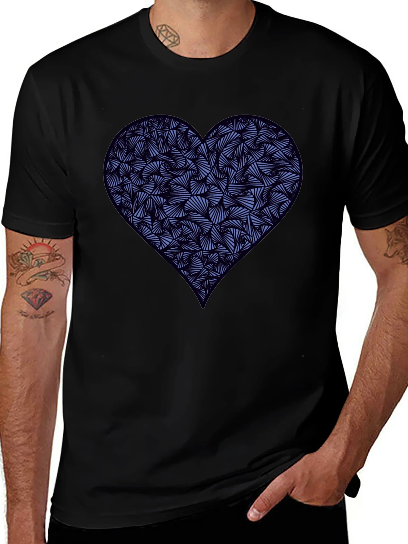 Heart Print Mens Black T-Shirt