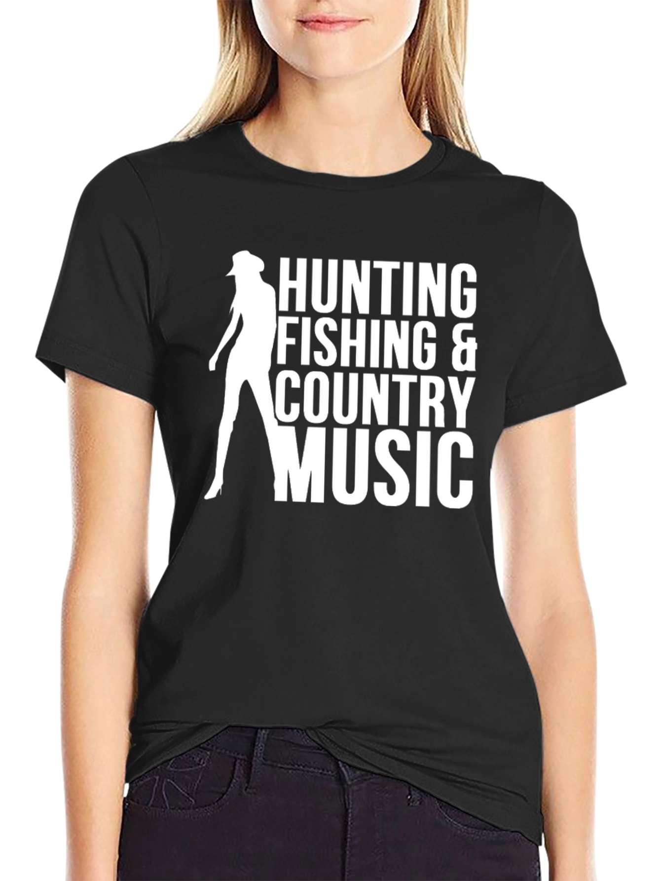 Hunting Fishing Country Music Black Graphic Tee