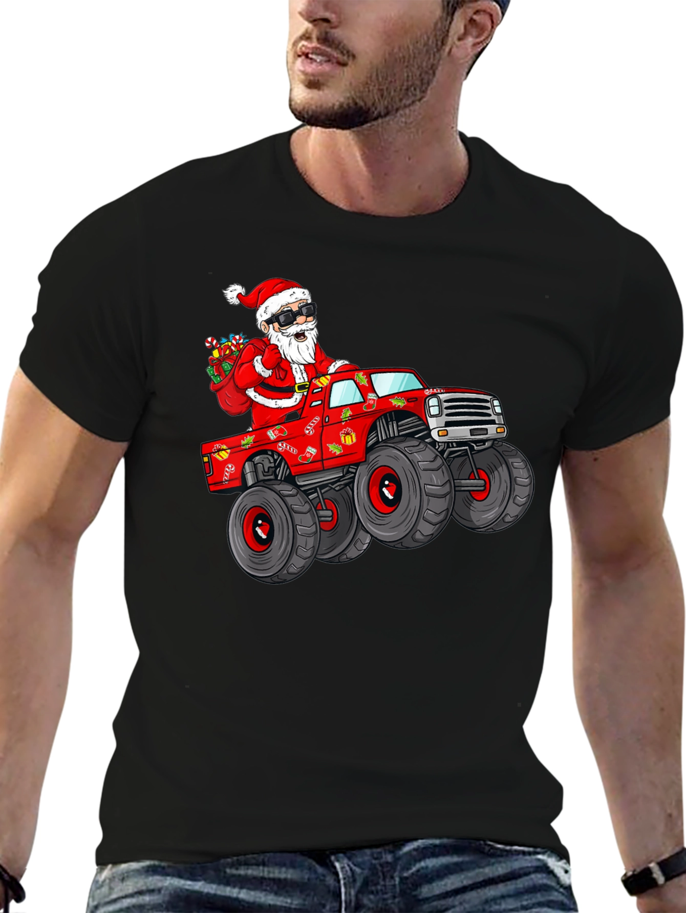 Santa Monster Truck Graphic T-Shirt