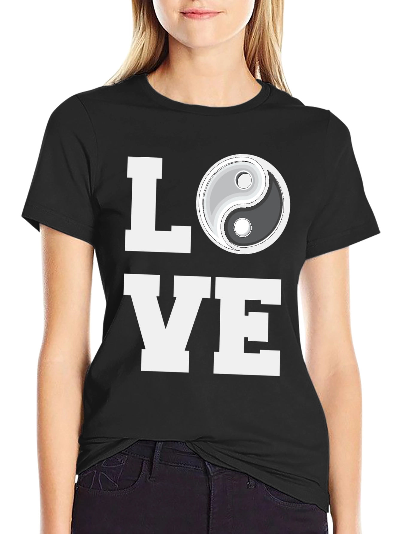 Yin Yang Love Graphic Tee - Trendy Black T-Shirt
