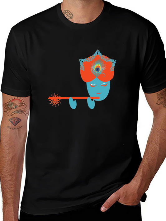 Krishna Flute Player Graphic Tee - Mens Black T-Shirt