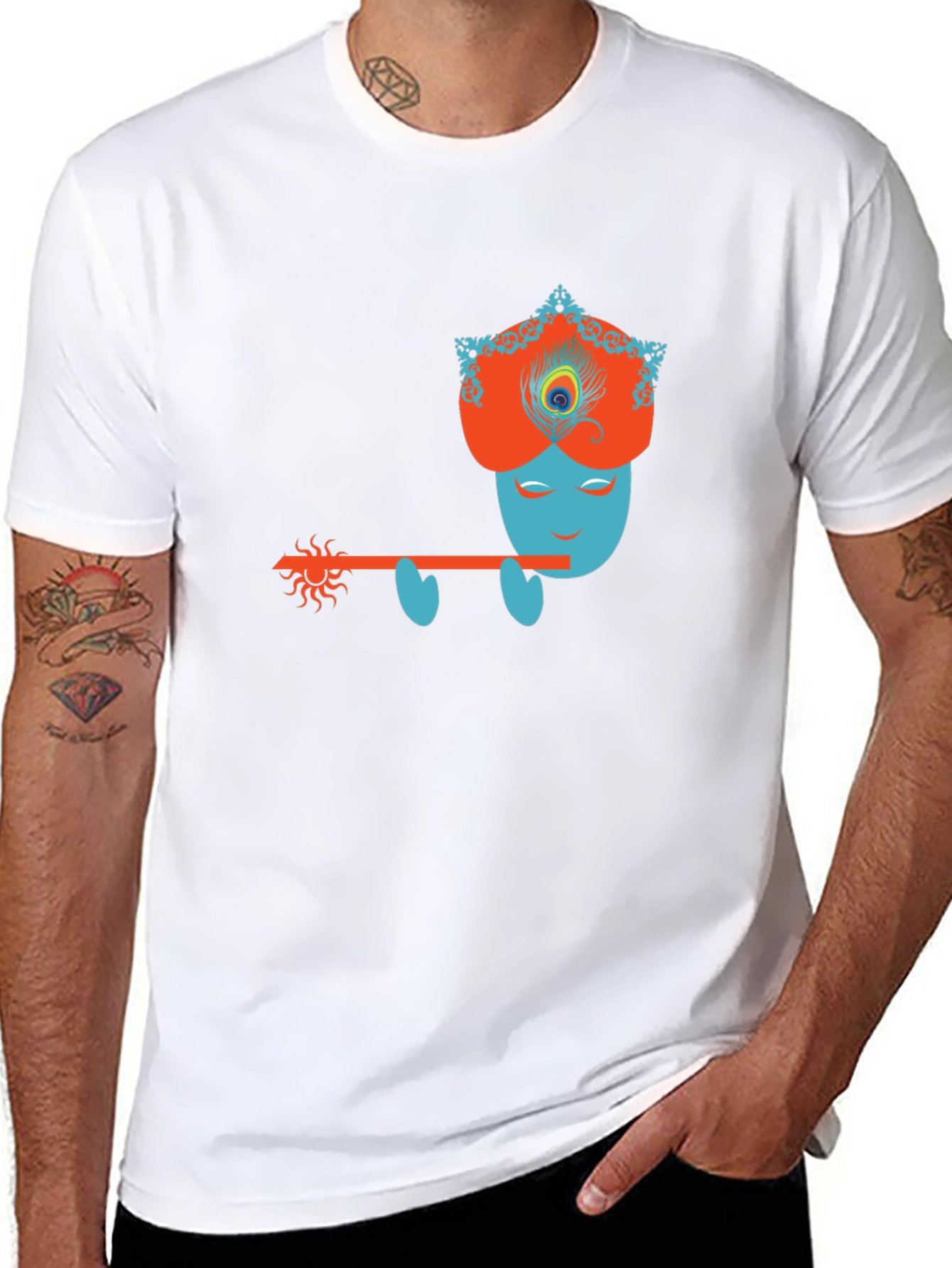 Krishna Flute Player Graphic Tee - Mens Black T-Shirt