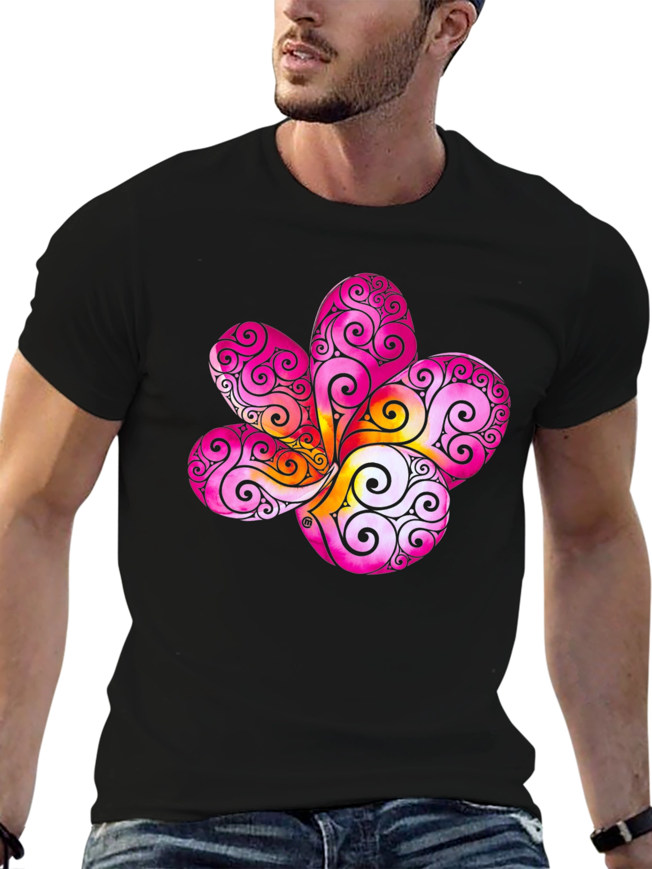 Floral Swirl Graphic Black T-Shirt