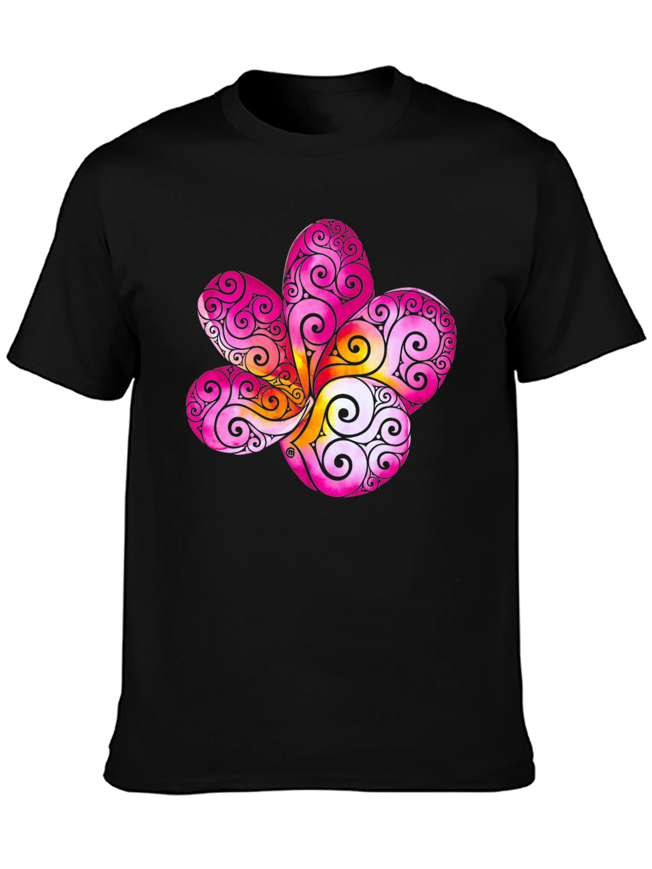 Floral Swirl Graphic Black T-Shirt