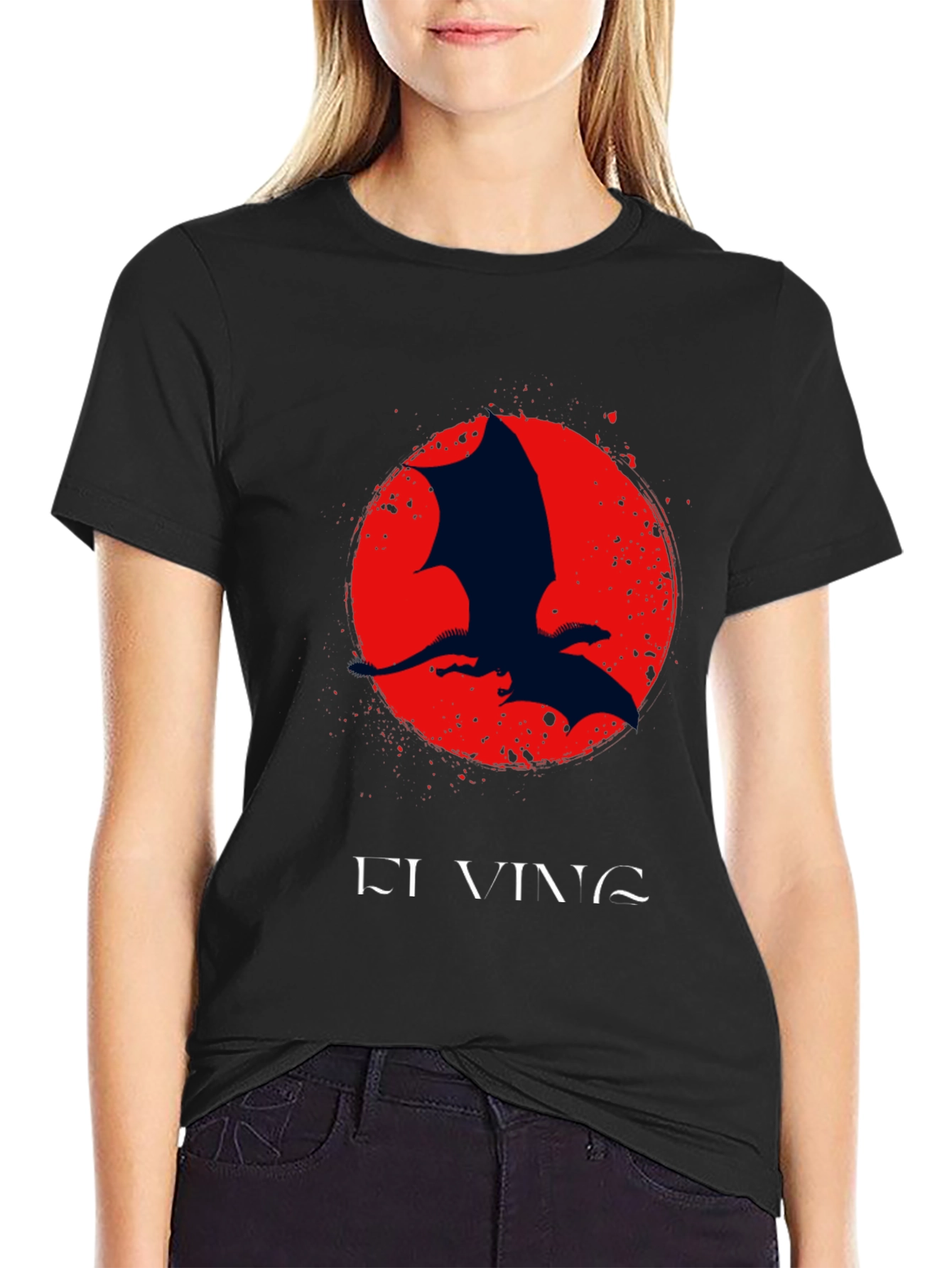 Dragon Silhouette Graphic Print Crew Neck Tee