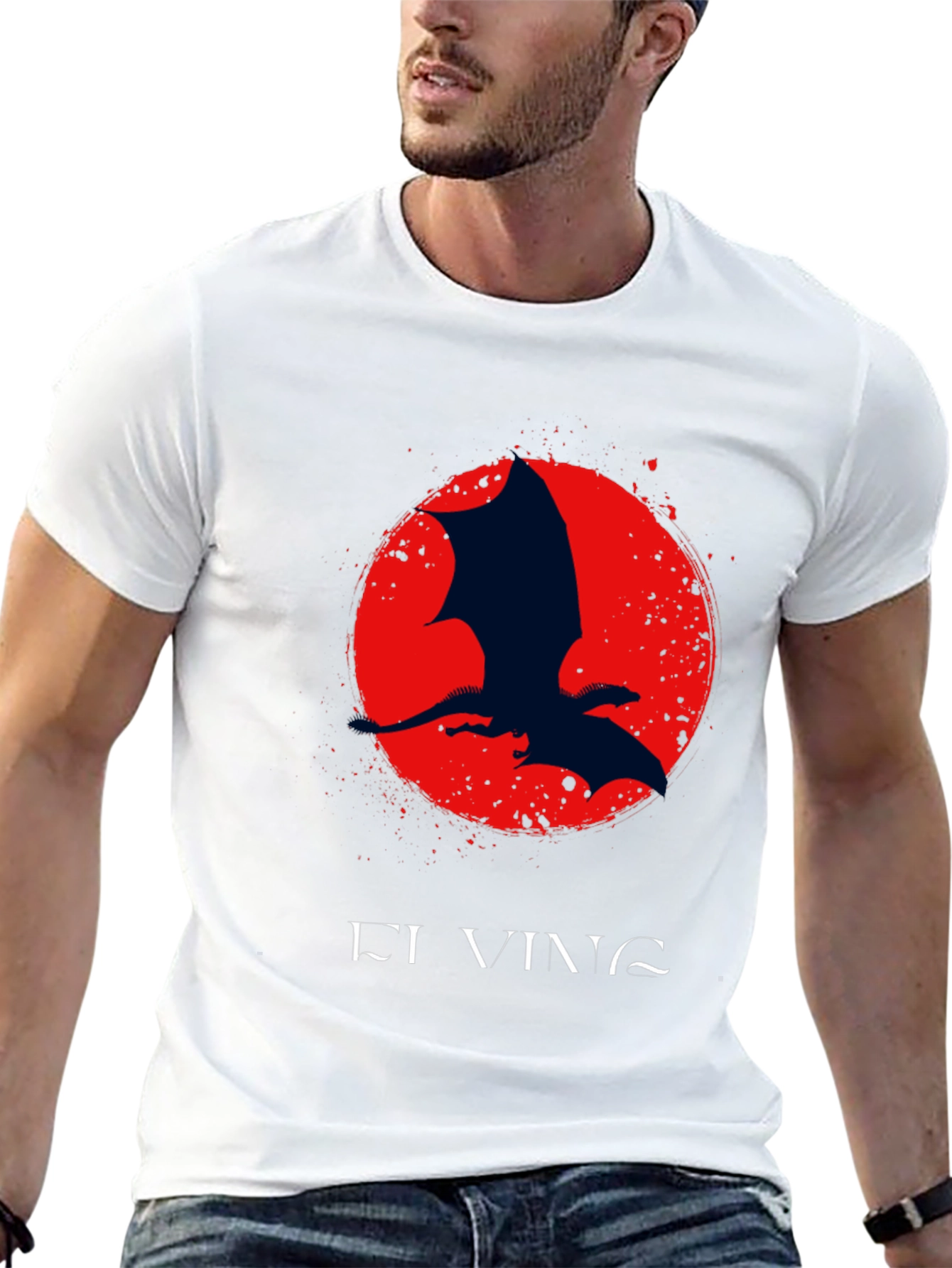 Dragon Silhouette Graphic Print Crew Neck Tee