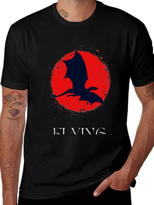 Dragon Silhouette Graphic Print Crew Neck Tee