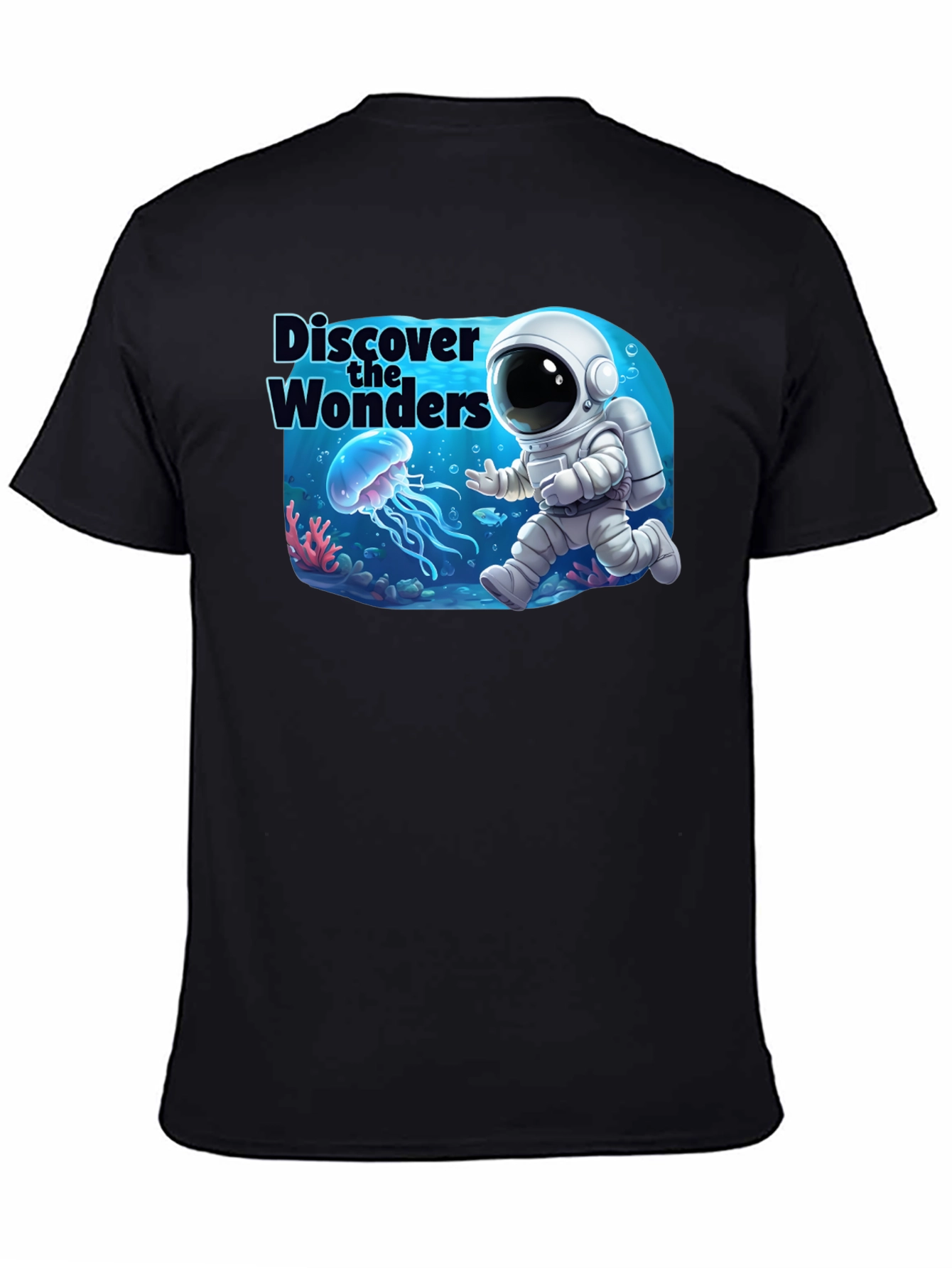 Discover the Wonders T-Shirt: Astronaut & Jellyfish Design