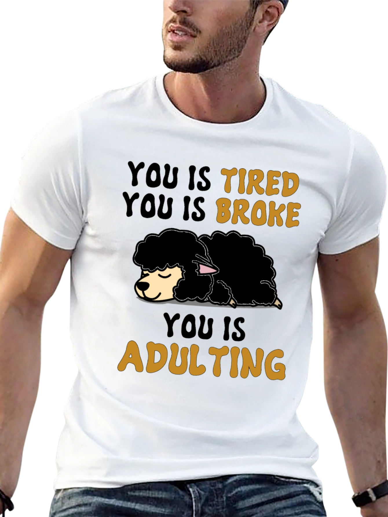 Tired Broke Adulting Sheep Graphic Tee