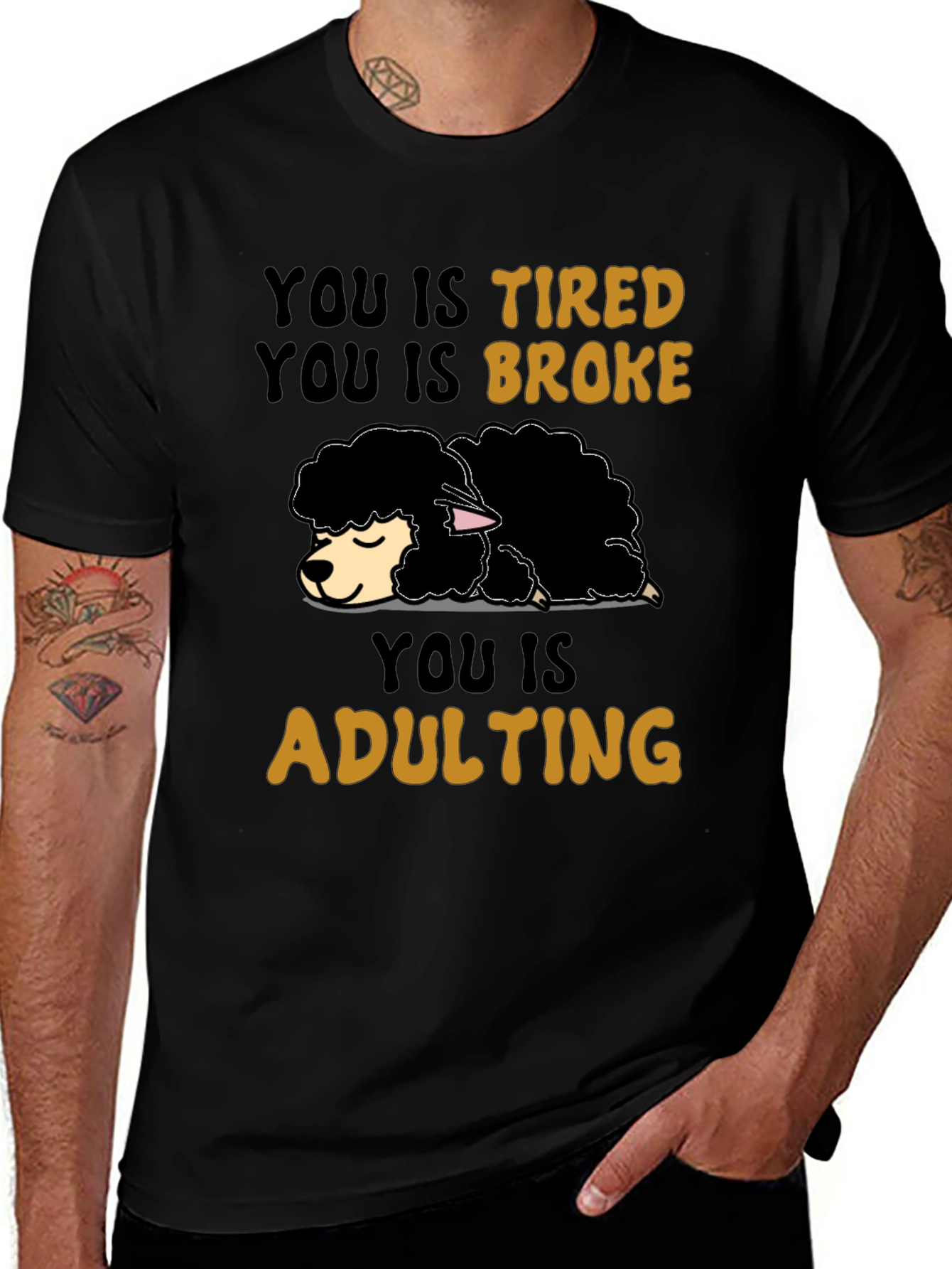 Tired Broke Adulting Sheep Graphic Tee