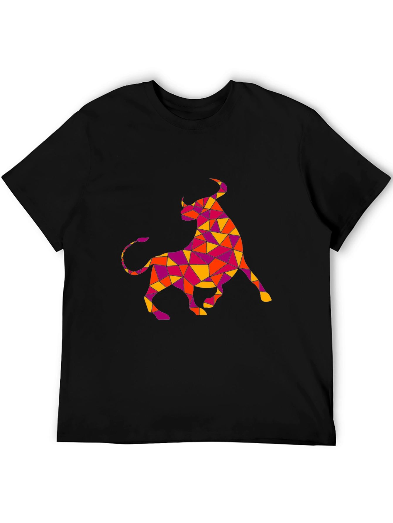 Geometric Bull Graphic Tee - Black Cotton T-Shirt