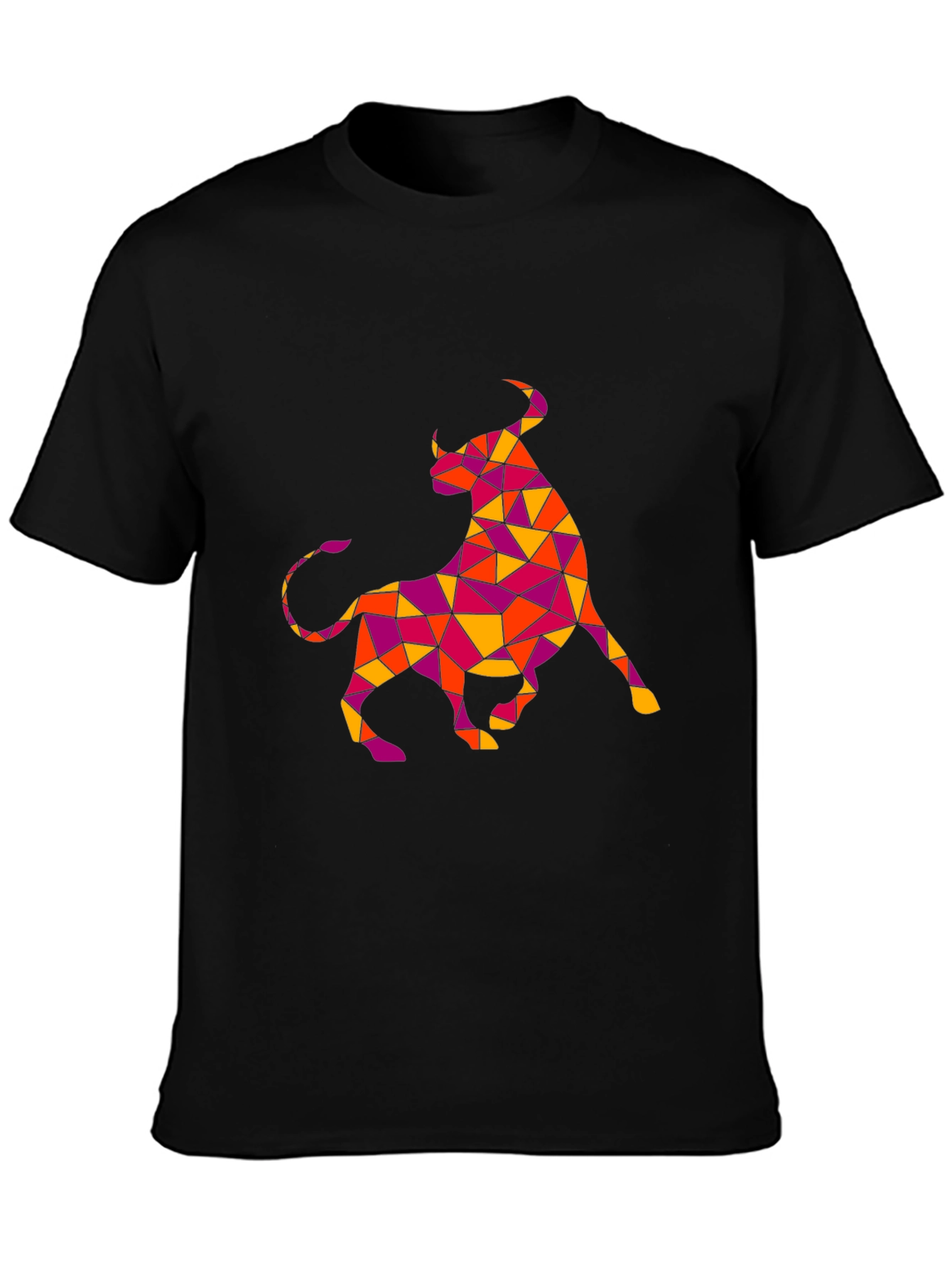 Geometric Bull Graphic Tee - Black Cotton T-Shirt