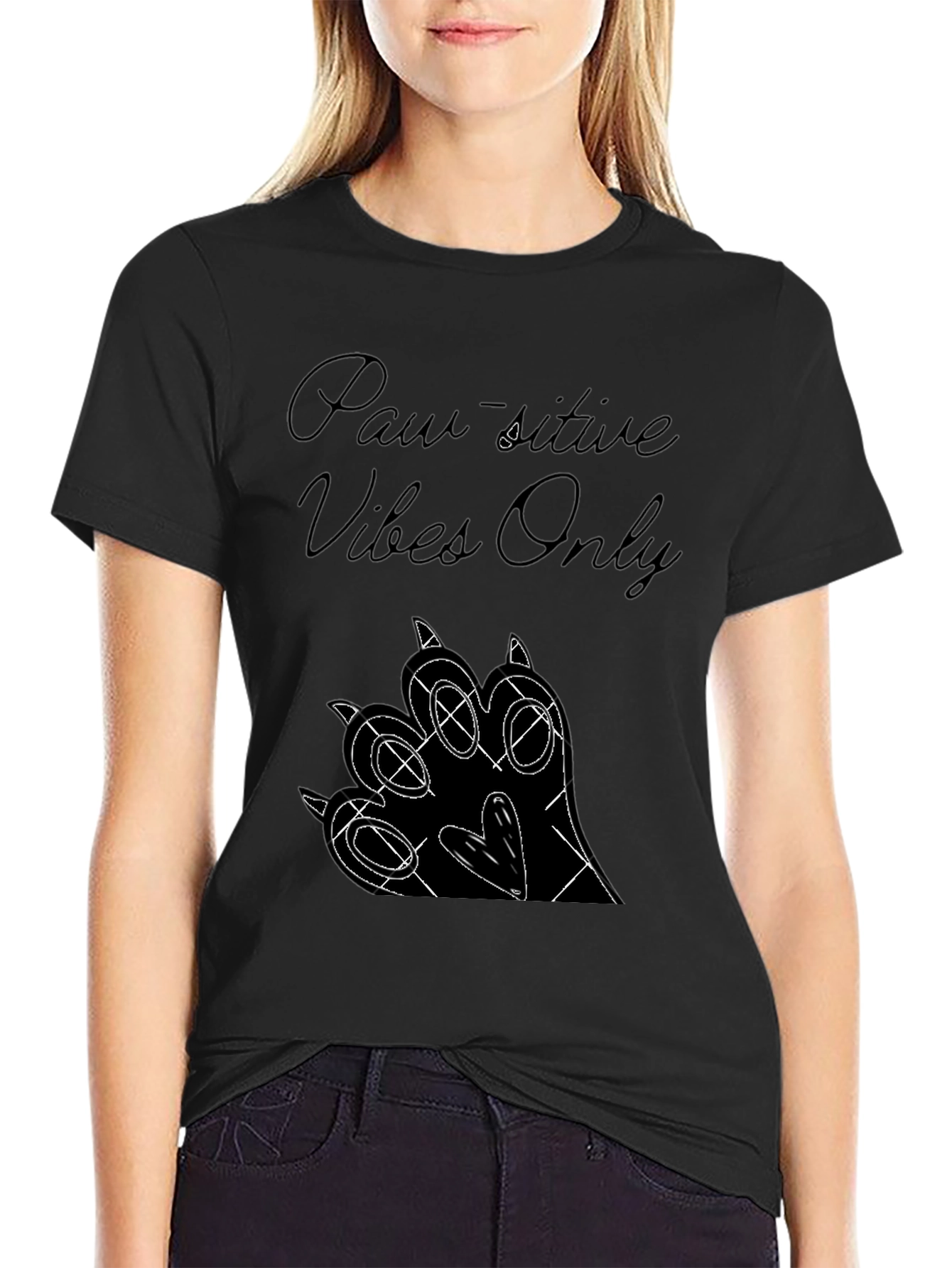 Paw-sitive Vibes Only Black Graphic Tee
