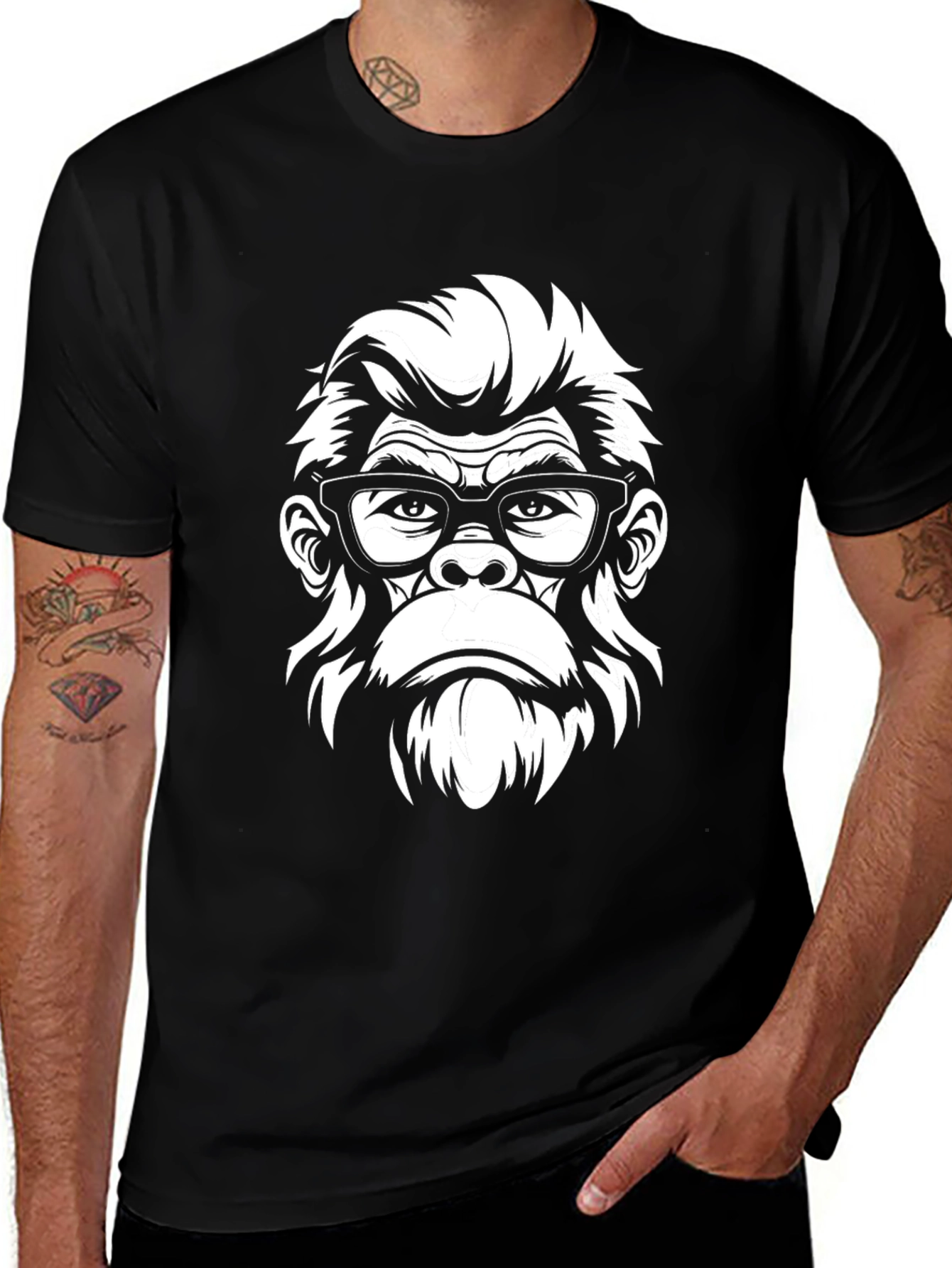 Cool Gorilla with Glasses Graphic T-Shirt - Black