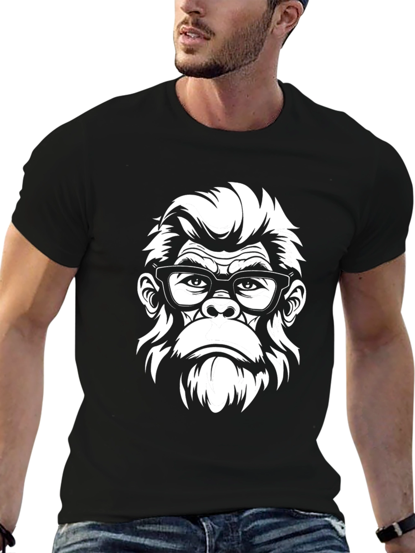 Cool Gorilla with Glasses Graphic T-Shirt - Black
