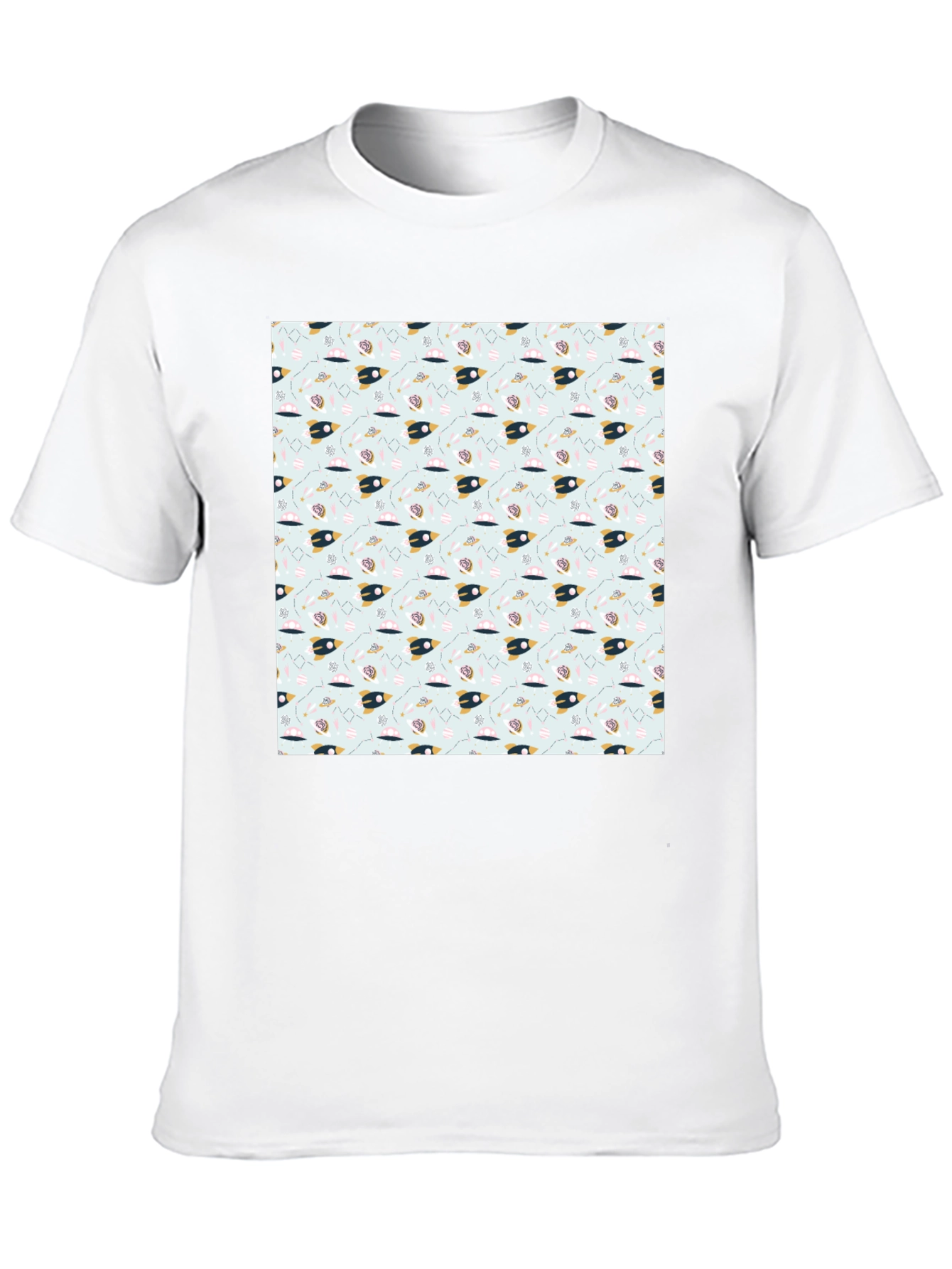 Space Rocket Pattern Black Tee