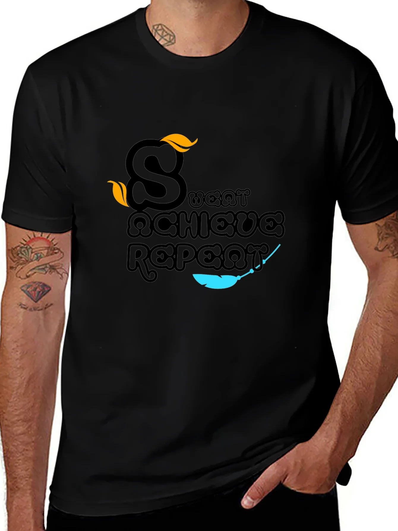 Sweat Achieve Repeat Graphic Tee - Black