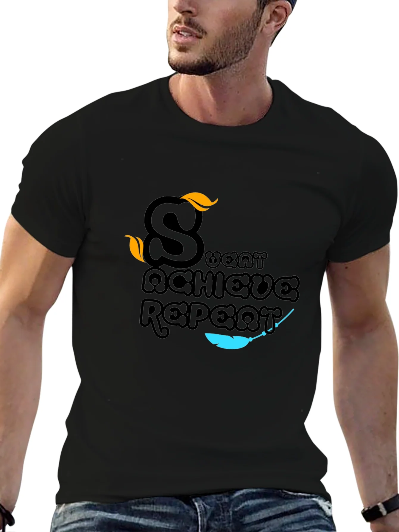 Sweat Achieve Repeat Graphic Tee - Black