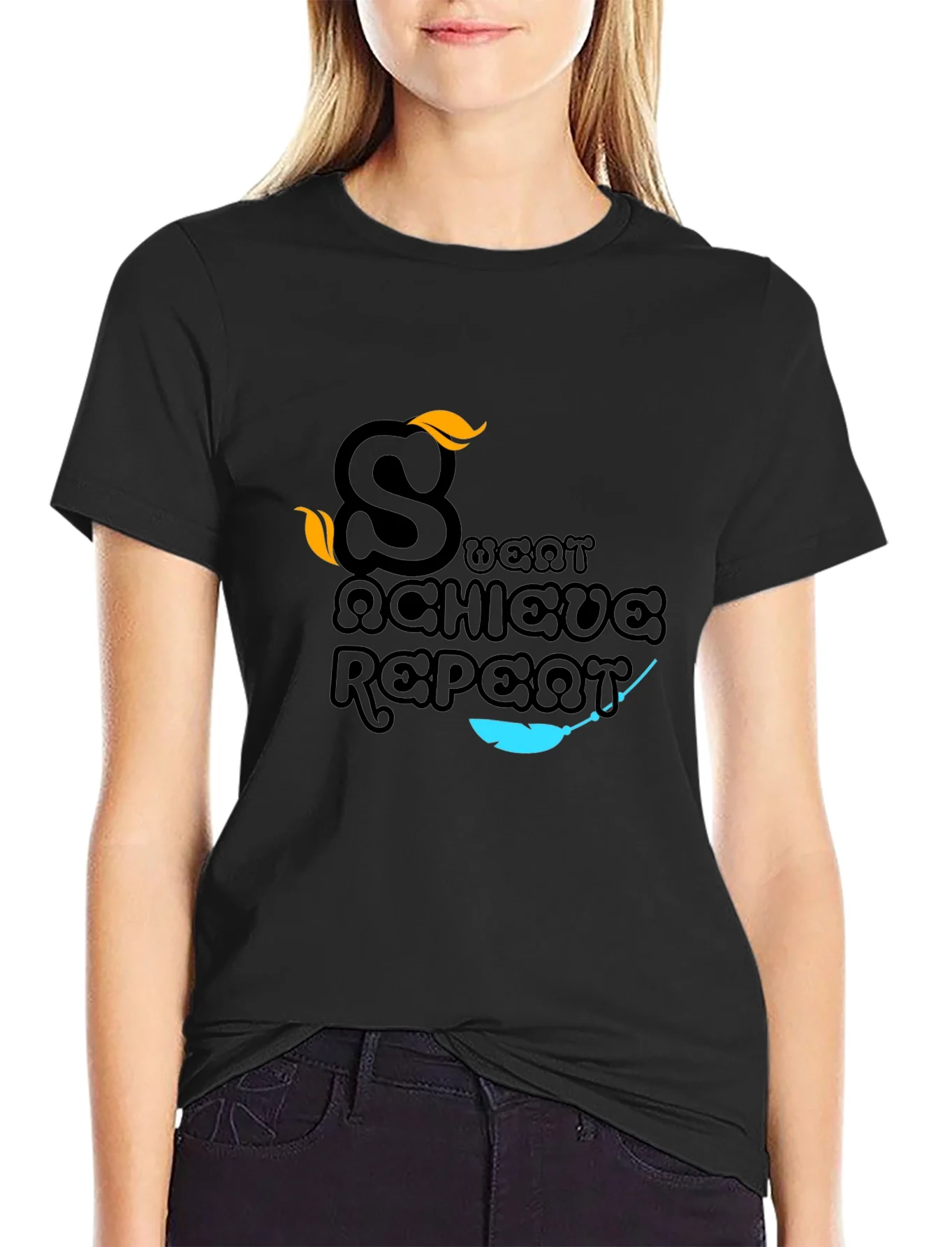 Sweat Achieve Repeat Graphic Tee - Black