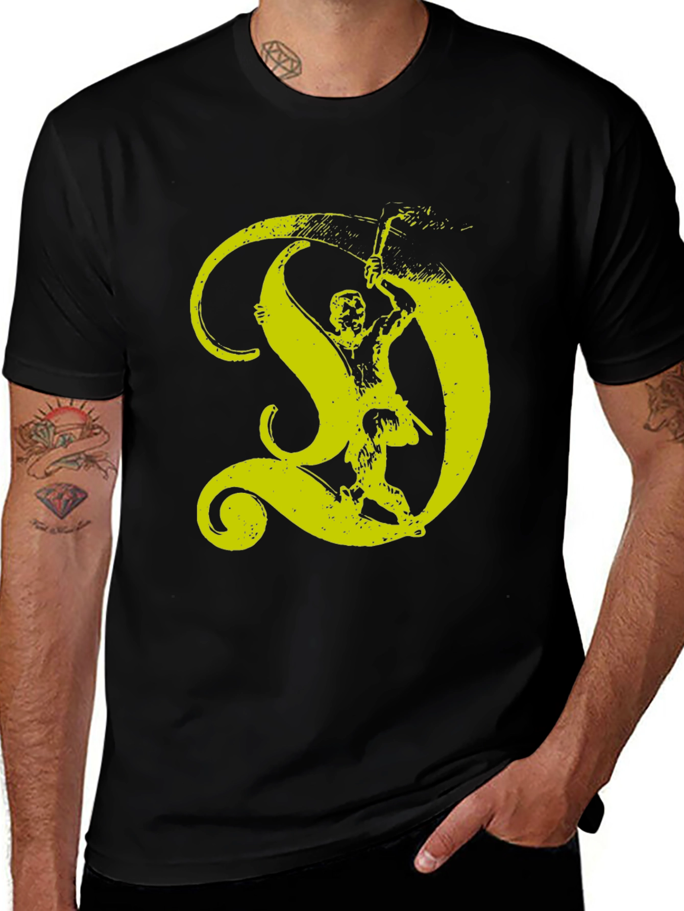 Black T-Shirt with Yellow Monkey Graphic