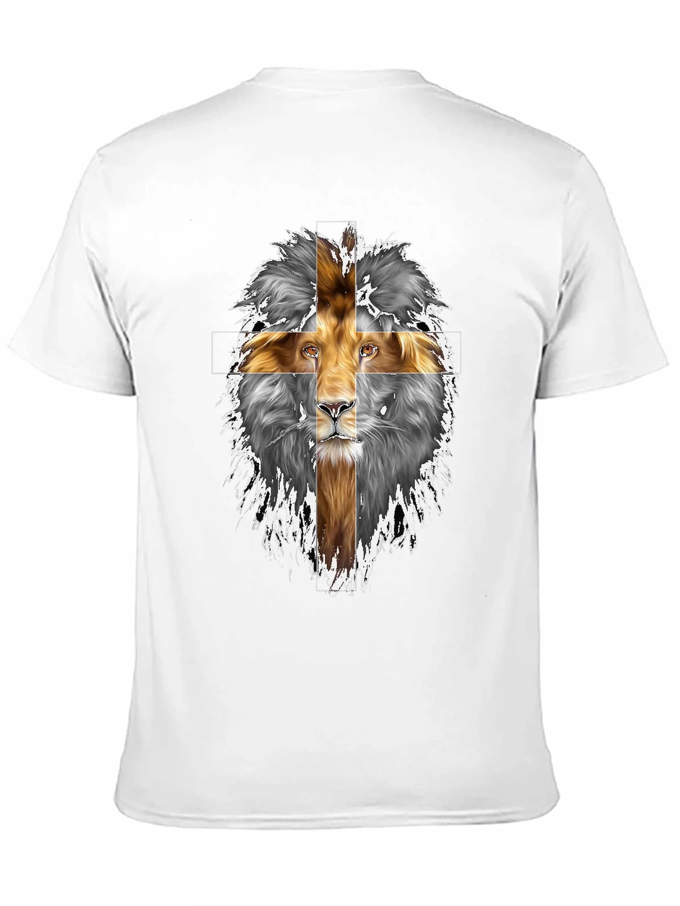 Lion Cross Graphic Print Black T-Shirt
