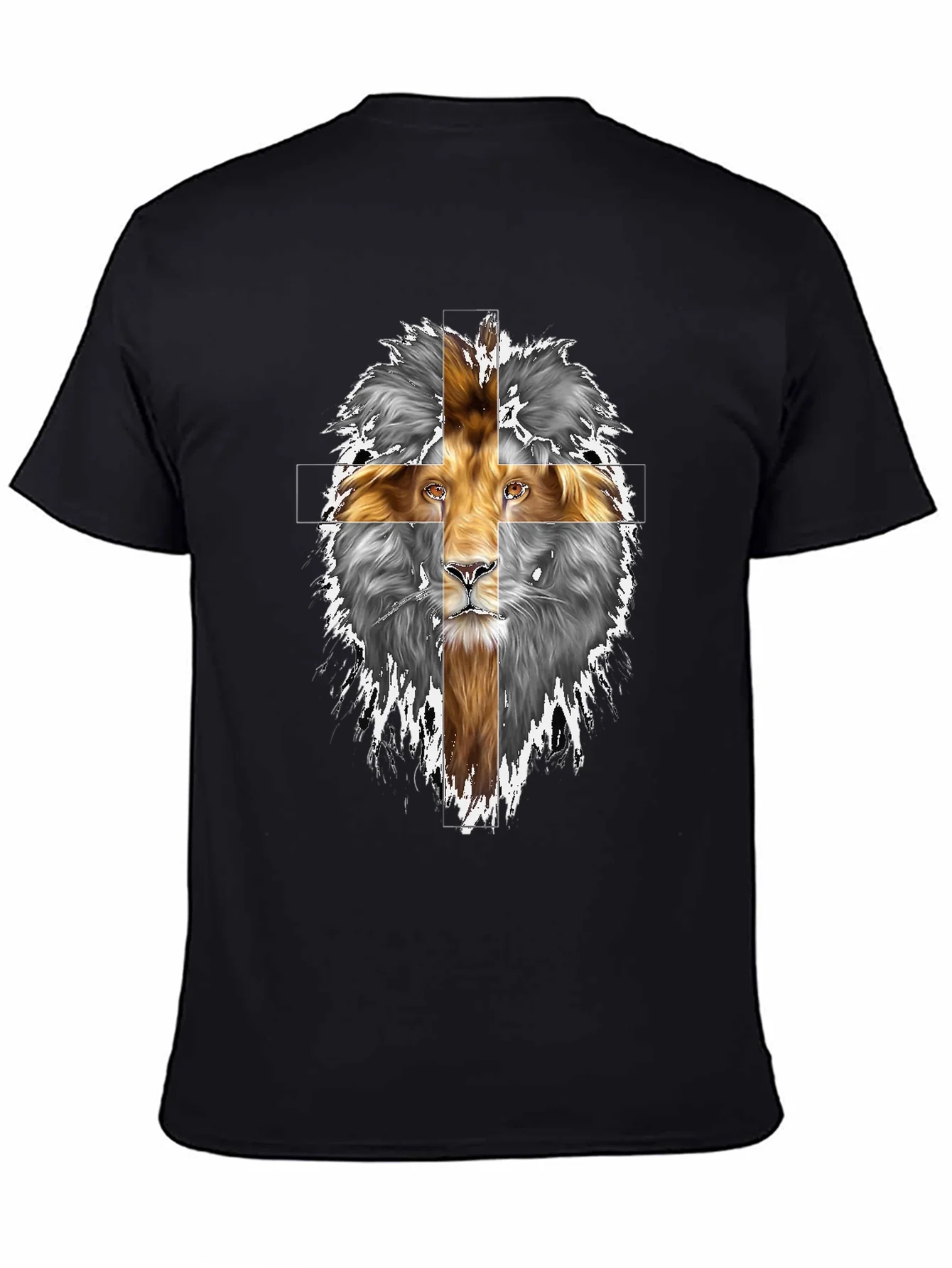 Lion Cross Graphic Print Black T-Shirt