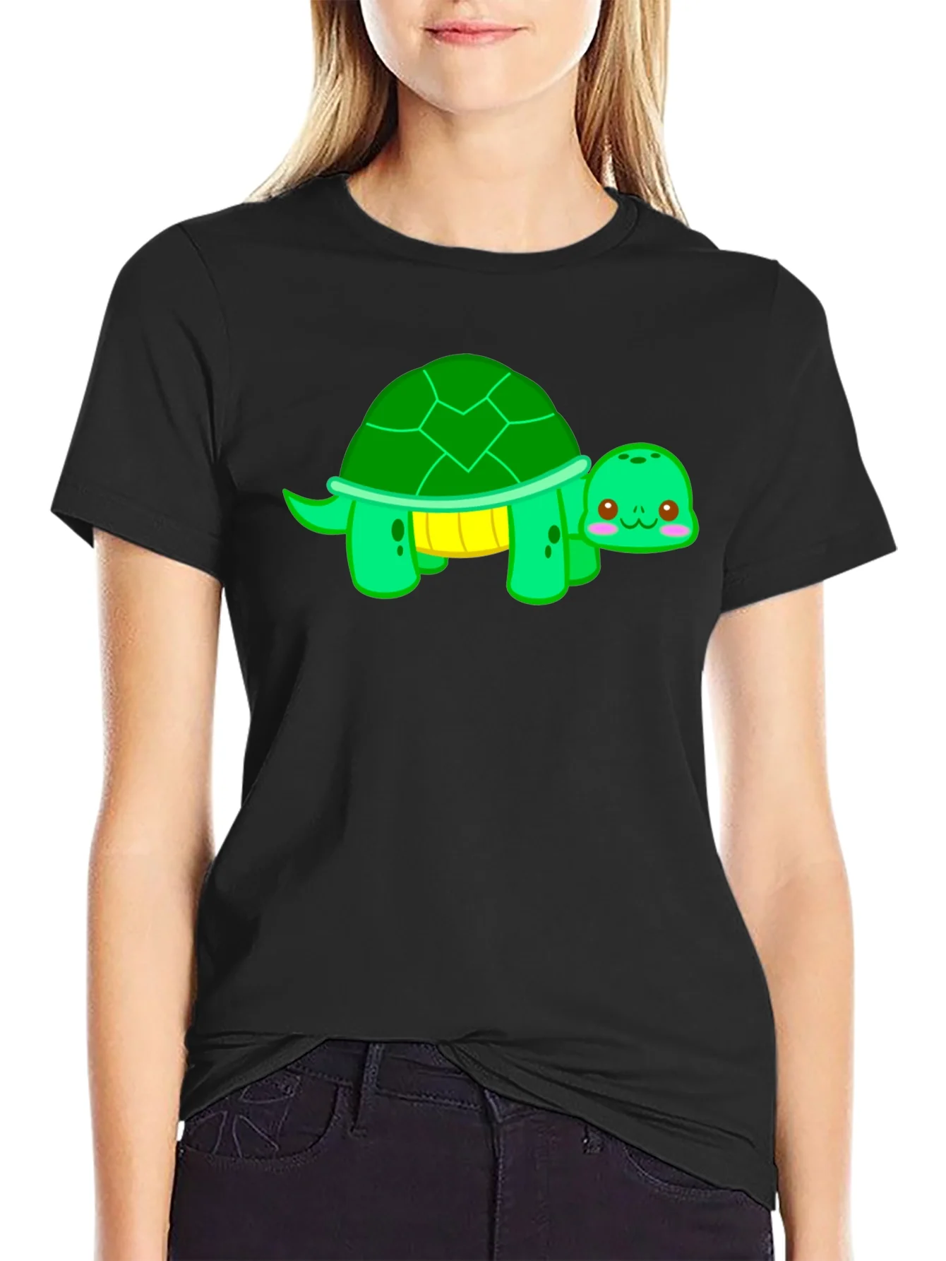 Cute Turtle Graphic T-Shirt - Black