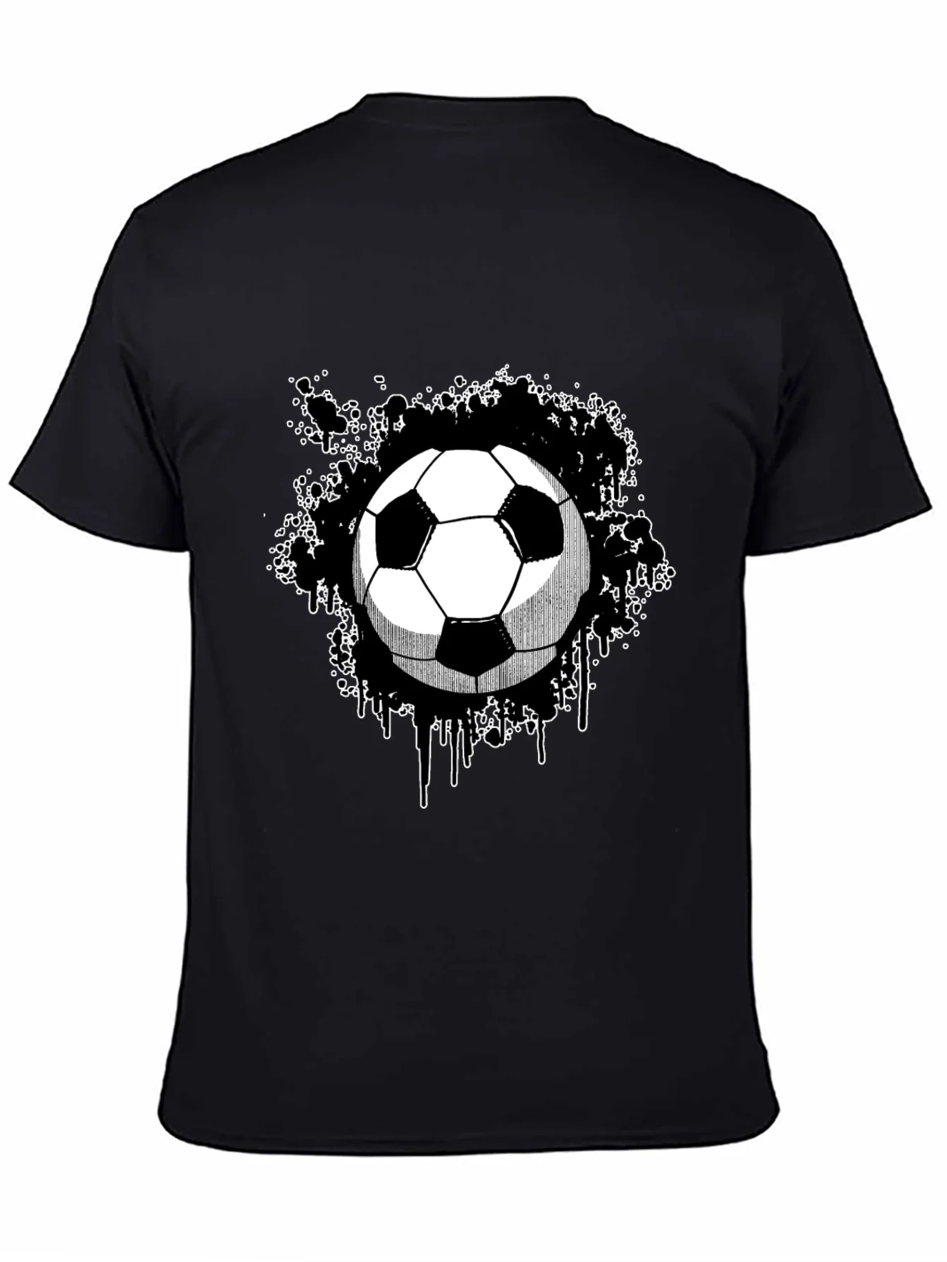 Soccer Ball Graphic Tee - Black Cotton T-Shirt