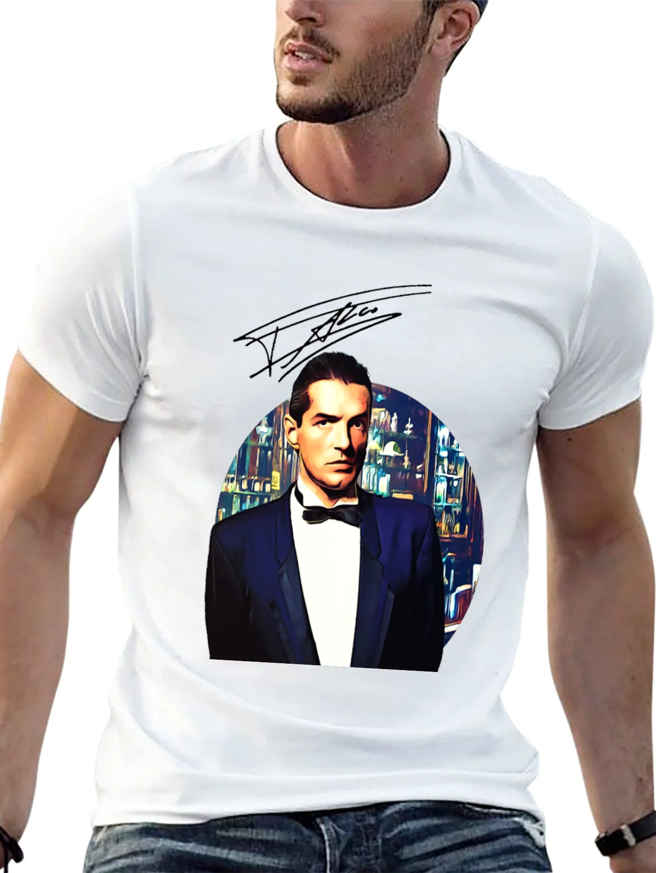 Elegant Man in Tuxedo Graphic Tee - Black