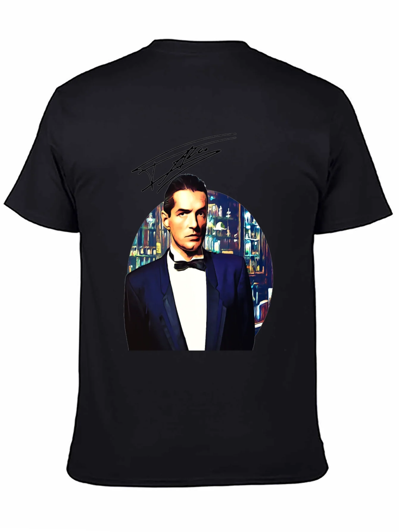 Elegant Man in Tuxedo Graphic Tee - Black