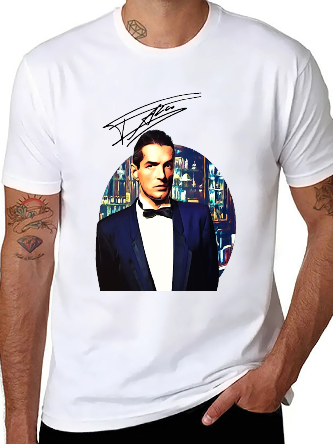 Elegant Man in Tuxedo Graphic Tee - Black