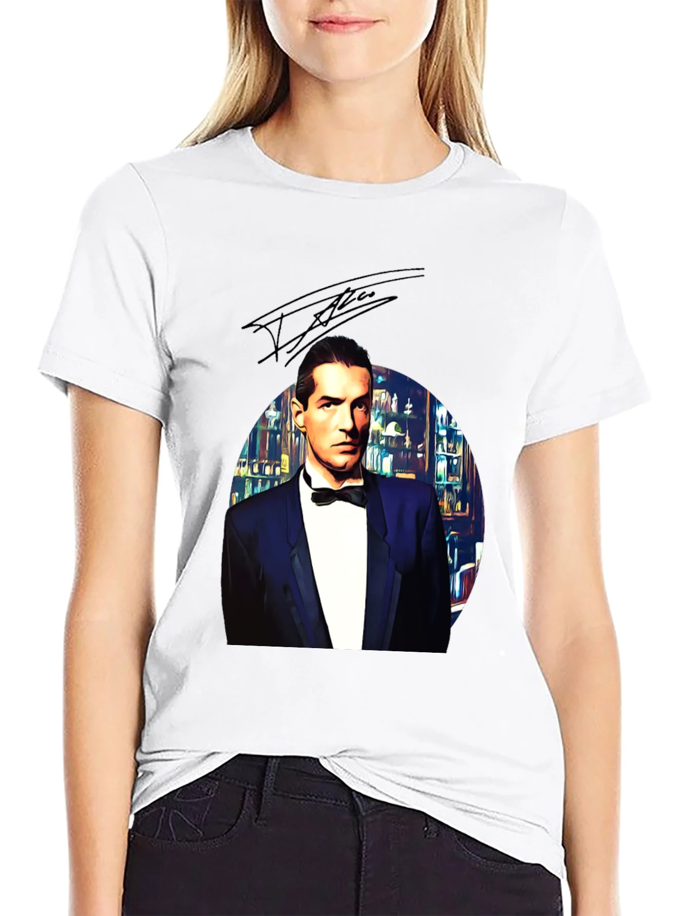 Elegant Man in Tuxedo Graphic Tee - Black