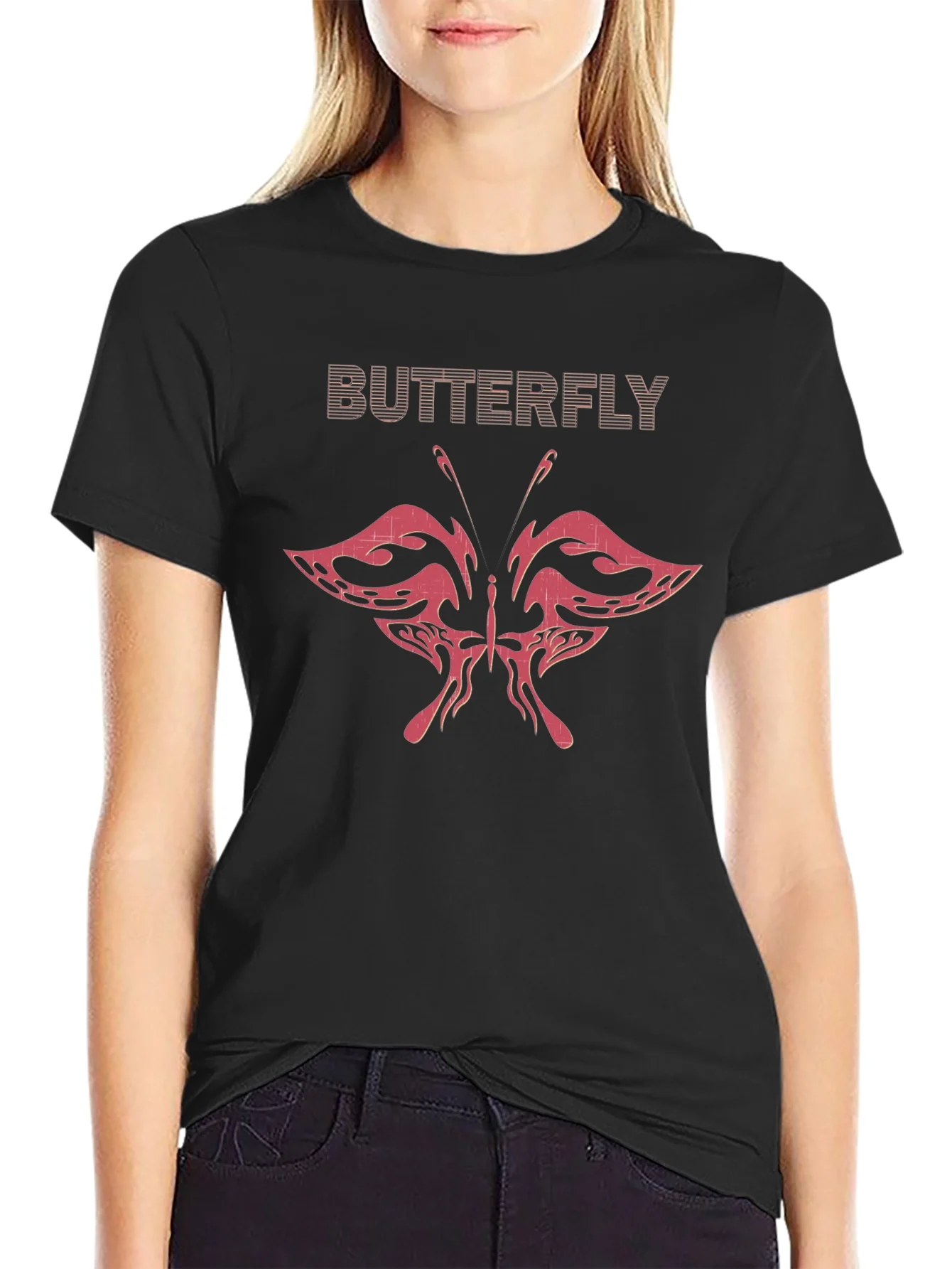 Butterfly Graphic Print Mens Black T-Shirt