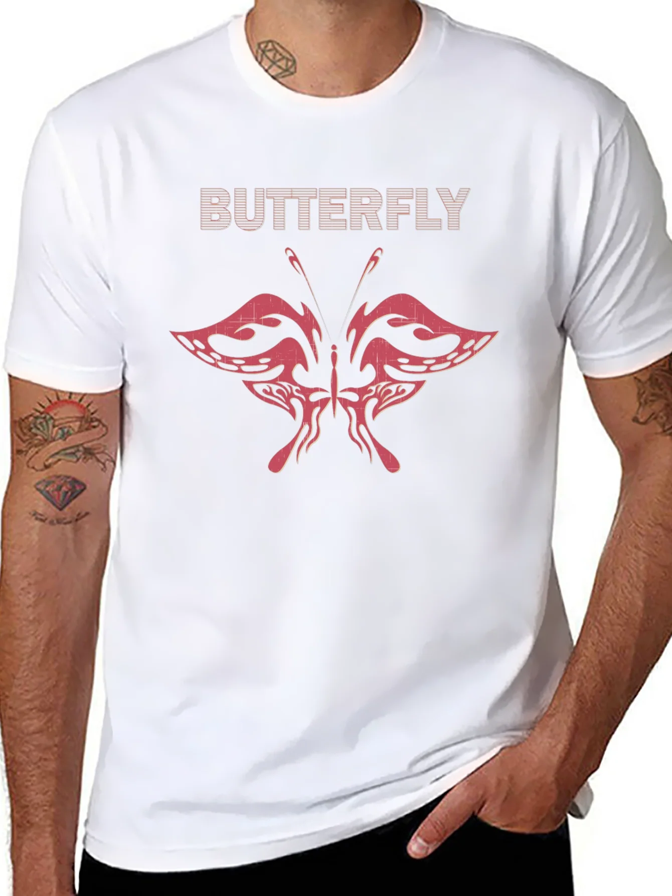 Butterfly Graphic Print Mens Black T-Shirt