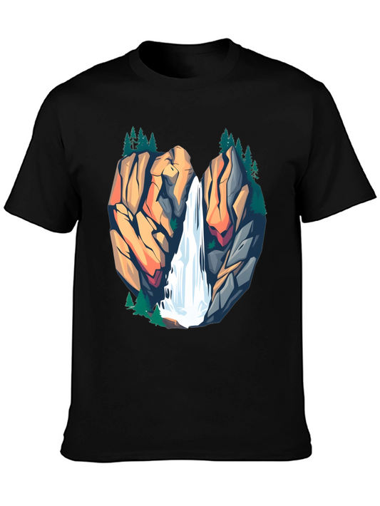 Waterfall Scene Graphic Tee - Nature Inspired Design