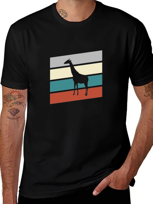 Retro Giraffe Silhouette Graphic Tee - Mens Black T-Shirt