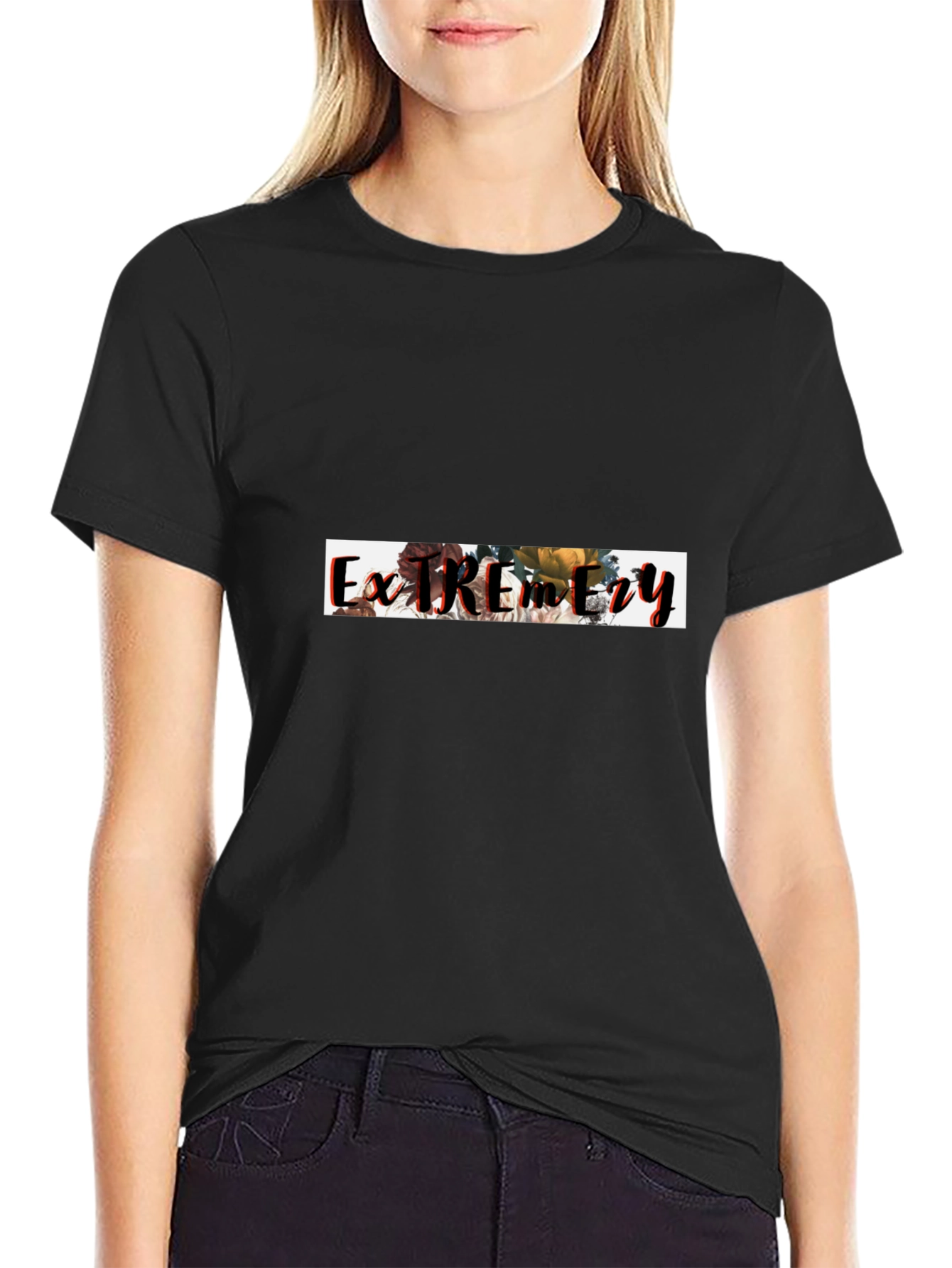 Floral Extremity Graphic Black T-Shirt
