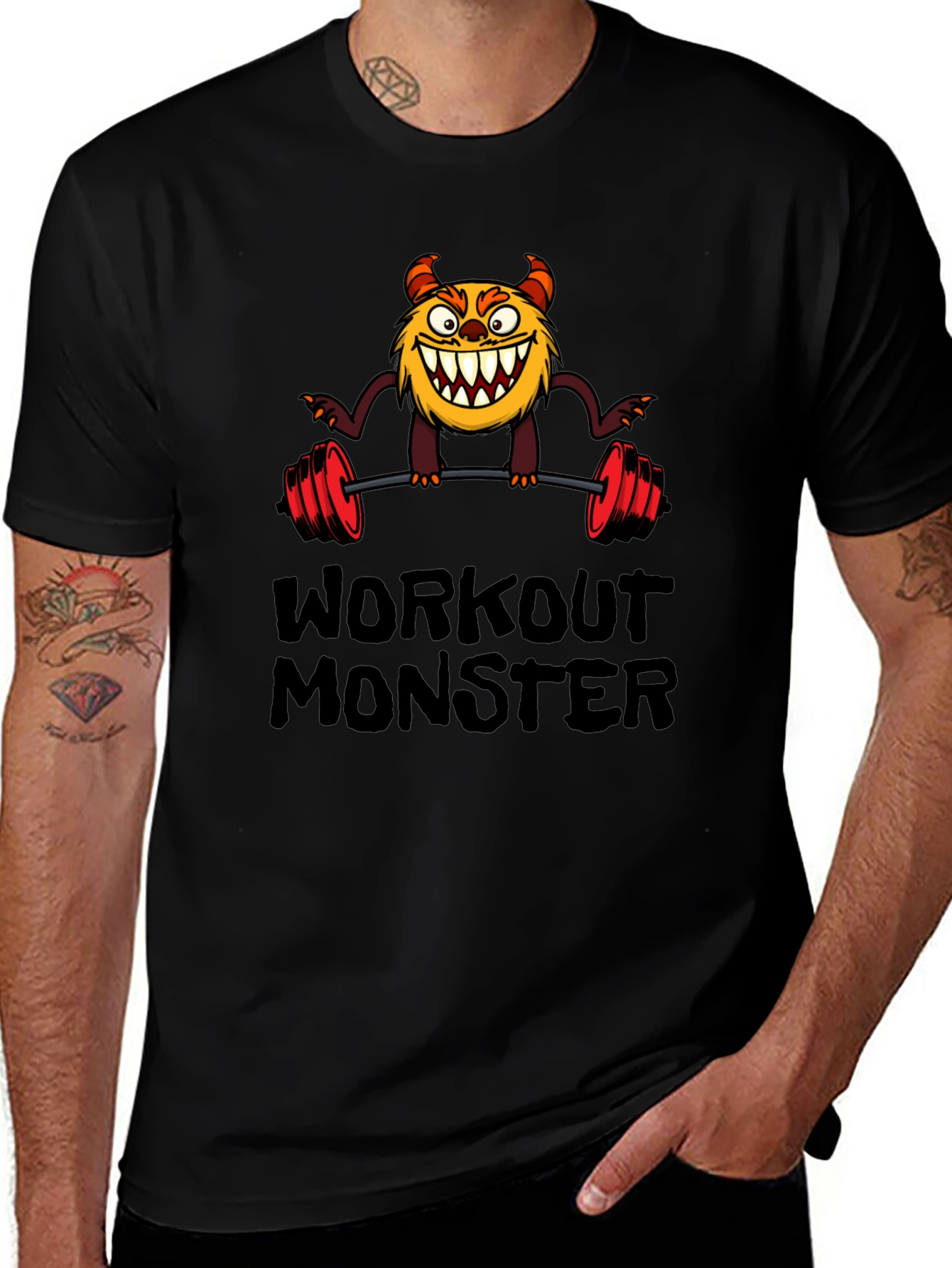 Workout Monster Graphic Tee - Black Cotton T-Shirt