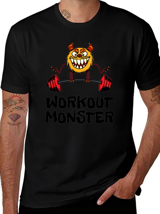Workout Monster Graphic Tee - Black Cotton T-Shirt