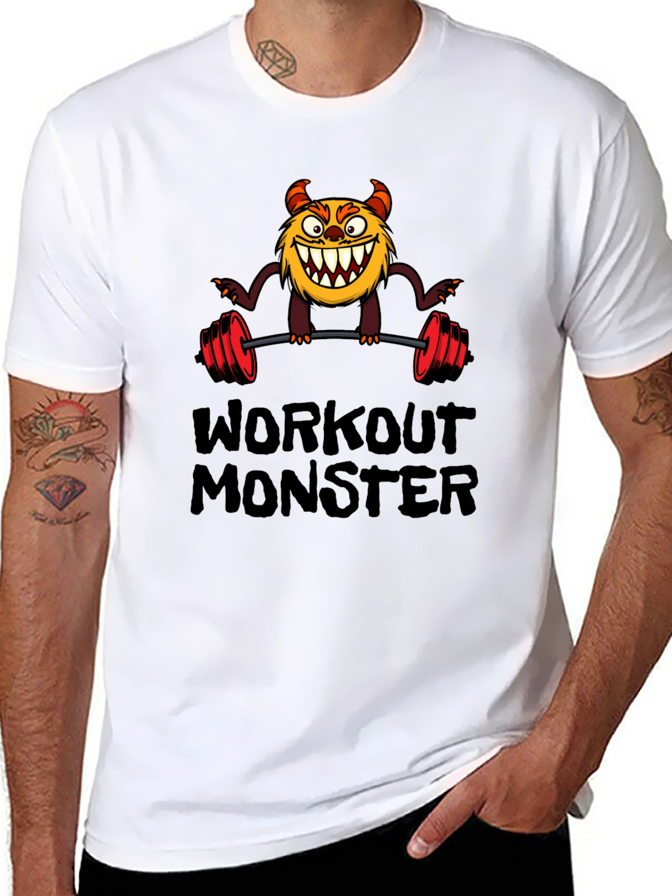 Workout Monster Graphic Tee - Black Cotton T-Shirt