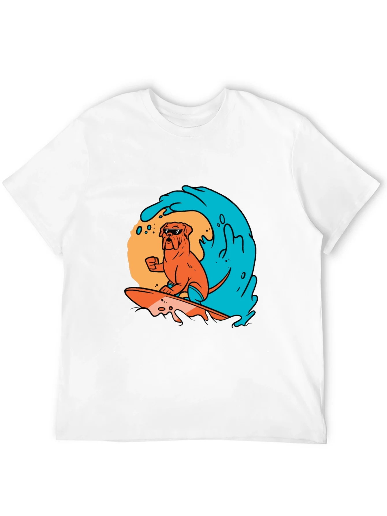 Surfing Dog Graphic Tee - Black Cotton T-Shirt